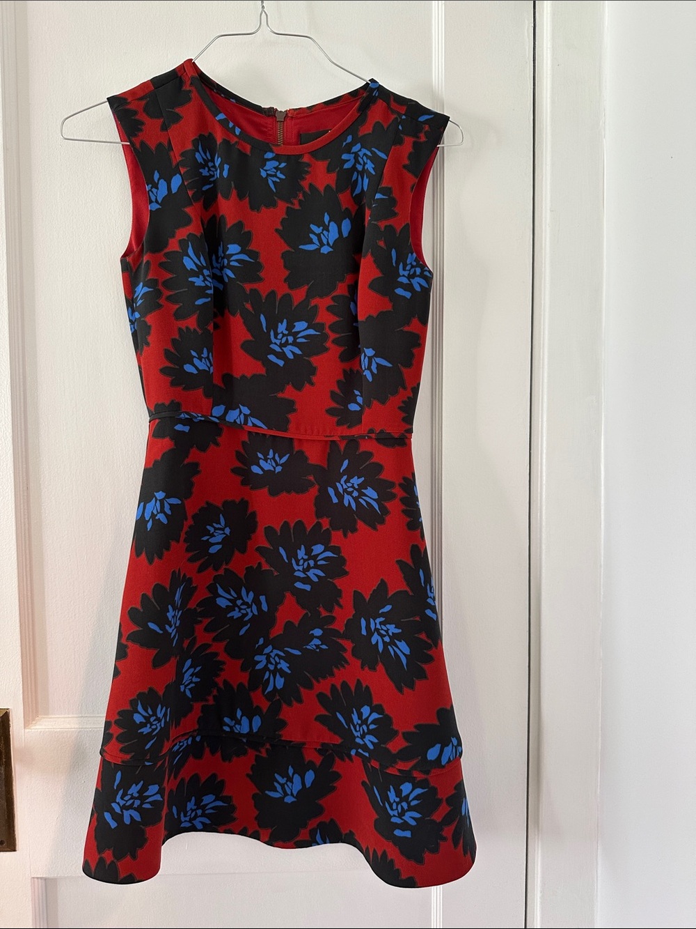 J. Crew Red Dress with Blue and Black Floral Print